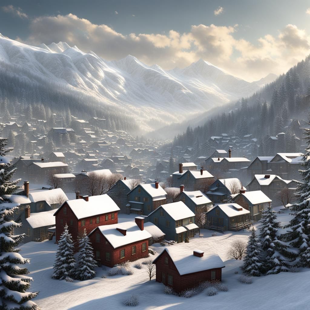Snowy Appalachian Mountain Town: Matte Painting