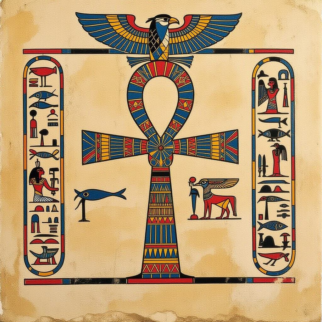 Ankh Cross with Egyptian Hieroglyphs