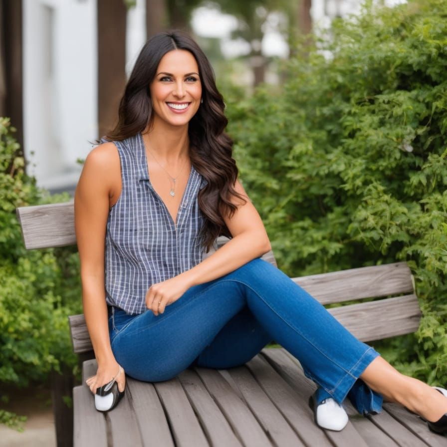 Smiling Woman on Garden Bench Portrait