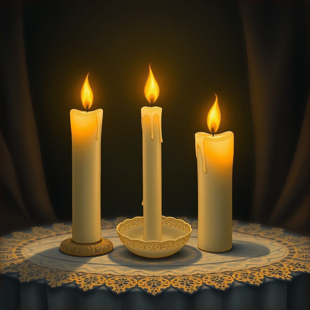 Whimsical Candles in Golden Light, Soft Darkness