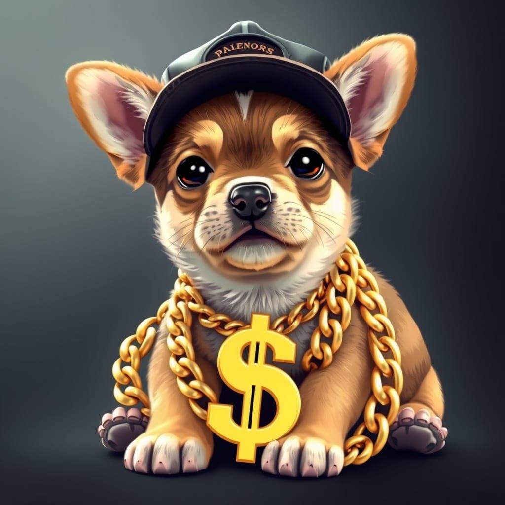 Gangster Puppy in Gold Chain and Hat