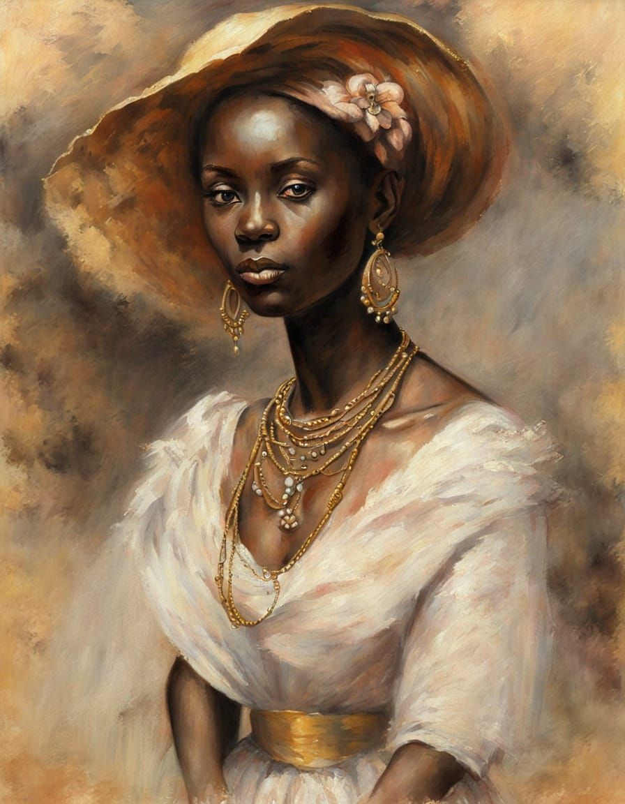 African Woman Portrait in Romantic Style