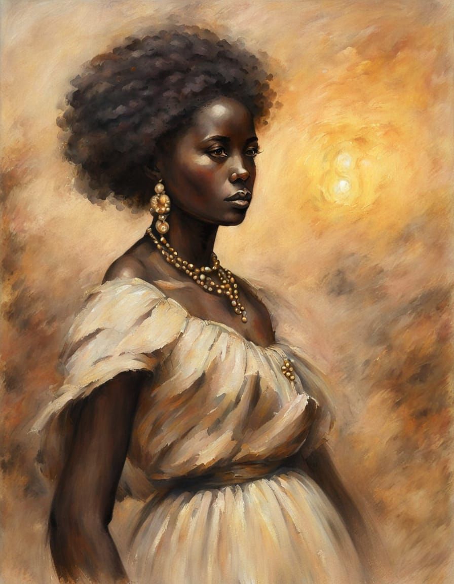 African Woman Portrait in Romantic Style