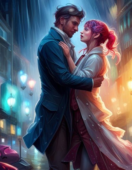 Couple Dancing in Rain: Hyperdetailed Concept Art