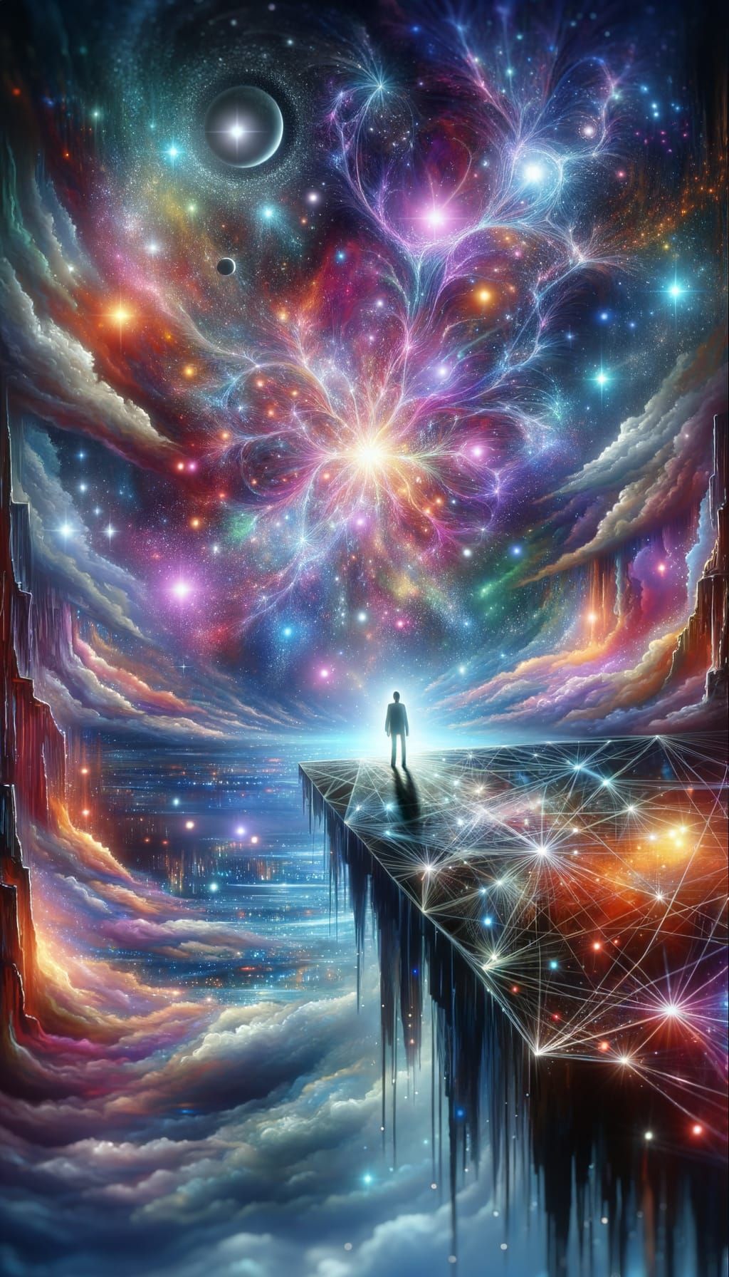 Kaleidoscopic Fantasy World with Gleaming Lights and Stars