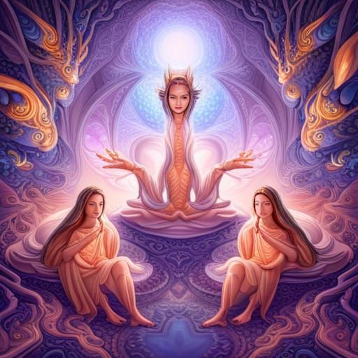 Joyful Alien Dragon Family in Cyberpunk Fractal Den