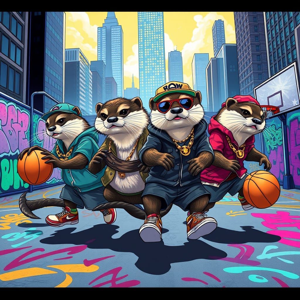 Hip Hop Otters Play Basketball in Anime Style