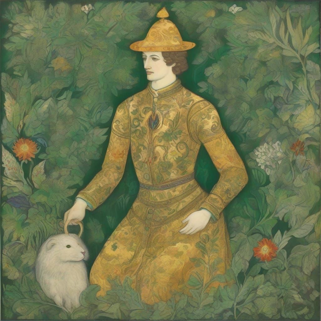 Art Nouveau Cyclops in Golden Armor in Emerald Forest