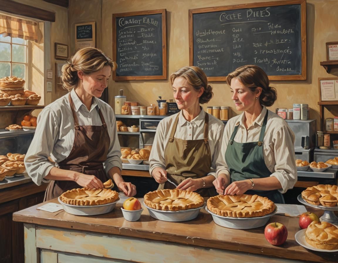 Impressionist Bake Sale with Apple Pies in Warm Light