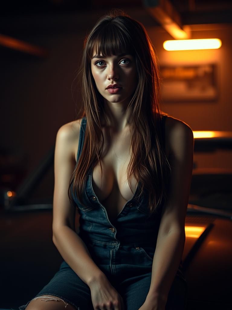 Beautiful Woman in Garage: Rembrandt-Inspired Lighting