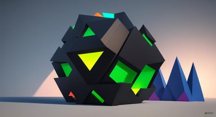 random line and geometric with cubism style 3d rendered dark...