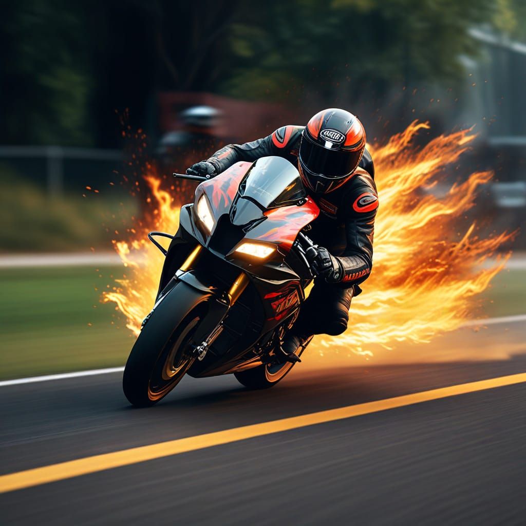 Superbike Motorcycle Flames Victory in Digital Art