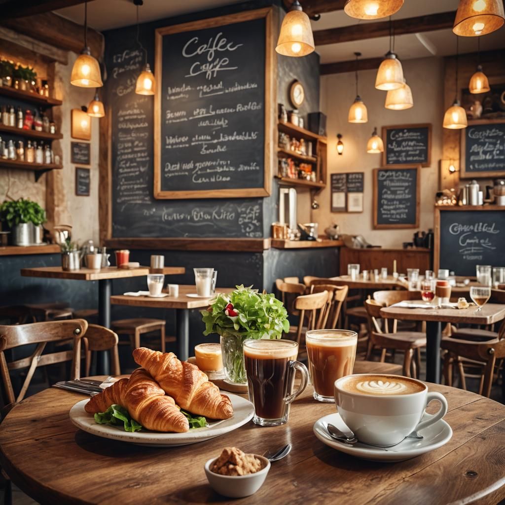 Cozy Cafe Still Life with Coffee and Pastries