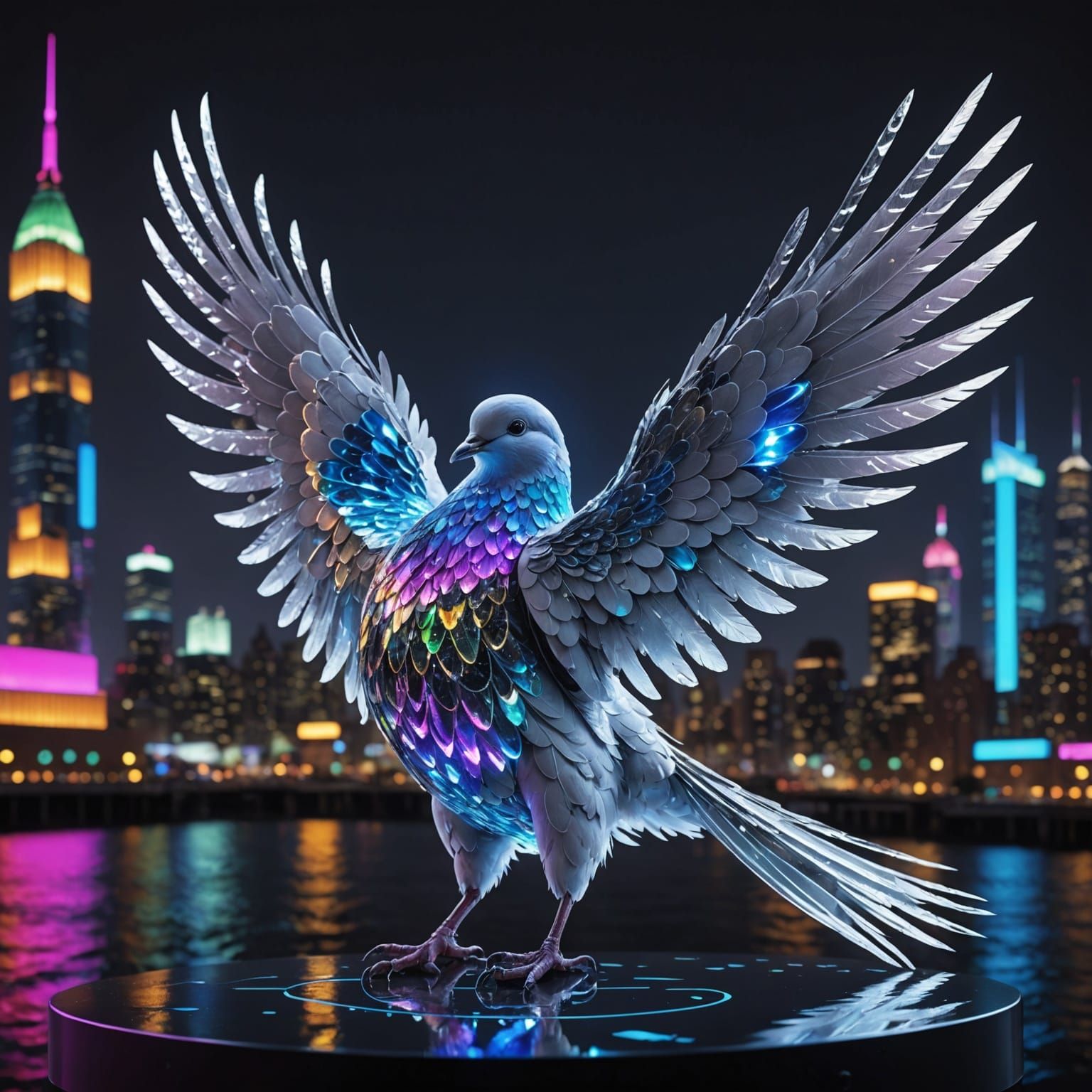Glowing Futuristic Dove Takes Flight