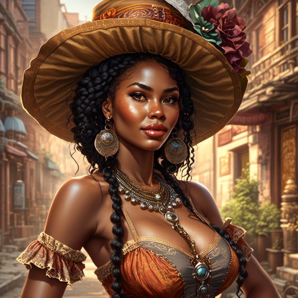 Elegant African Woman Portrait in Steampunk Style