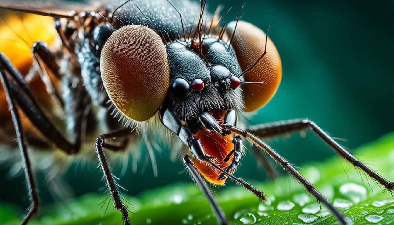 Macro Mosquito Biting Nose in Vivid Digital Art