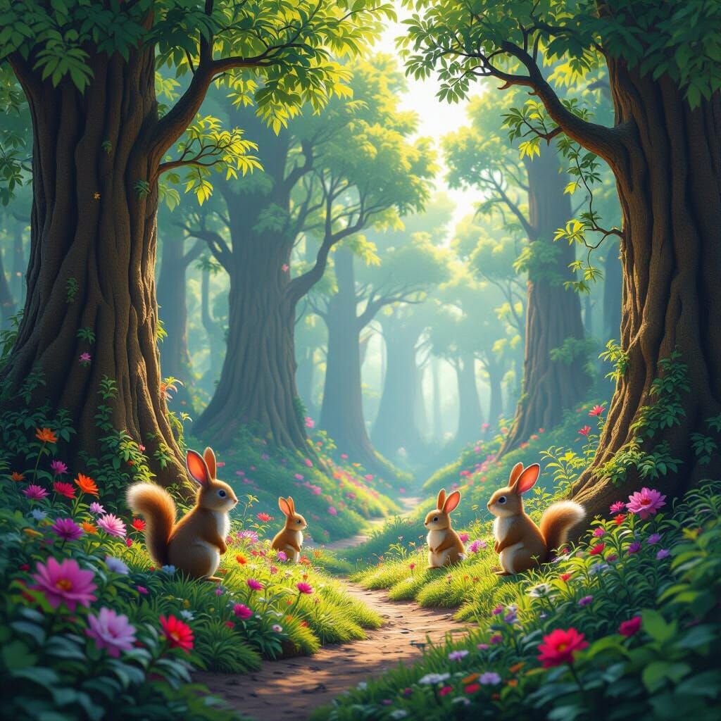Fantasy Forest with Animated Wildlife: Matte Painting
