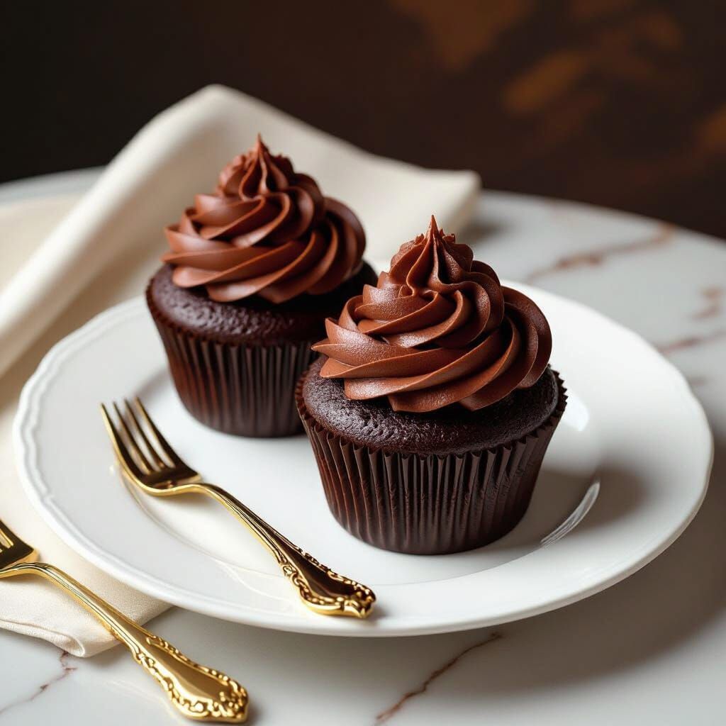 Decadent Chocolate Cupcakes on White Plate