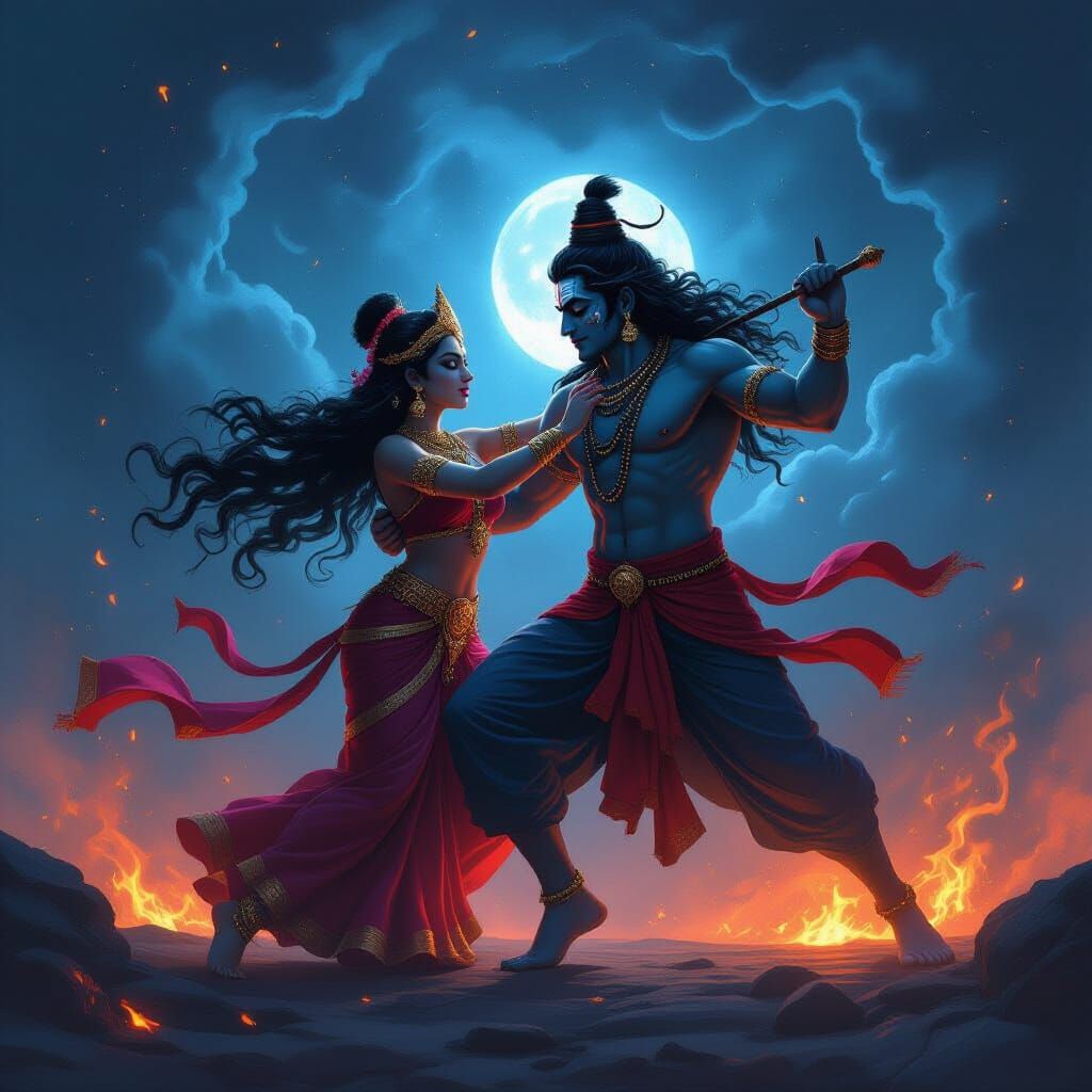 Shiva and Kali Dance Under Cosmic Light