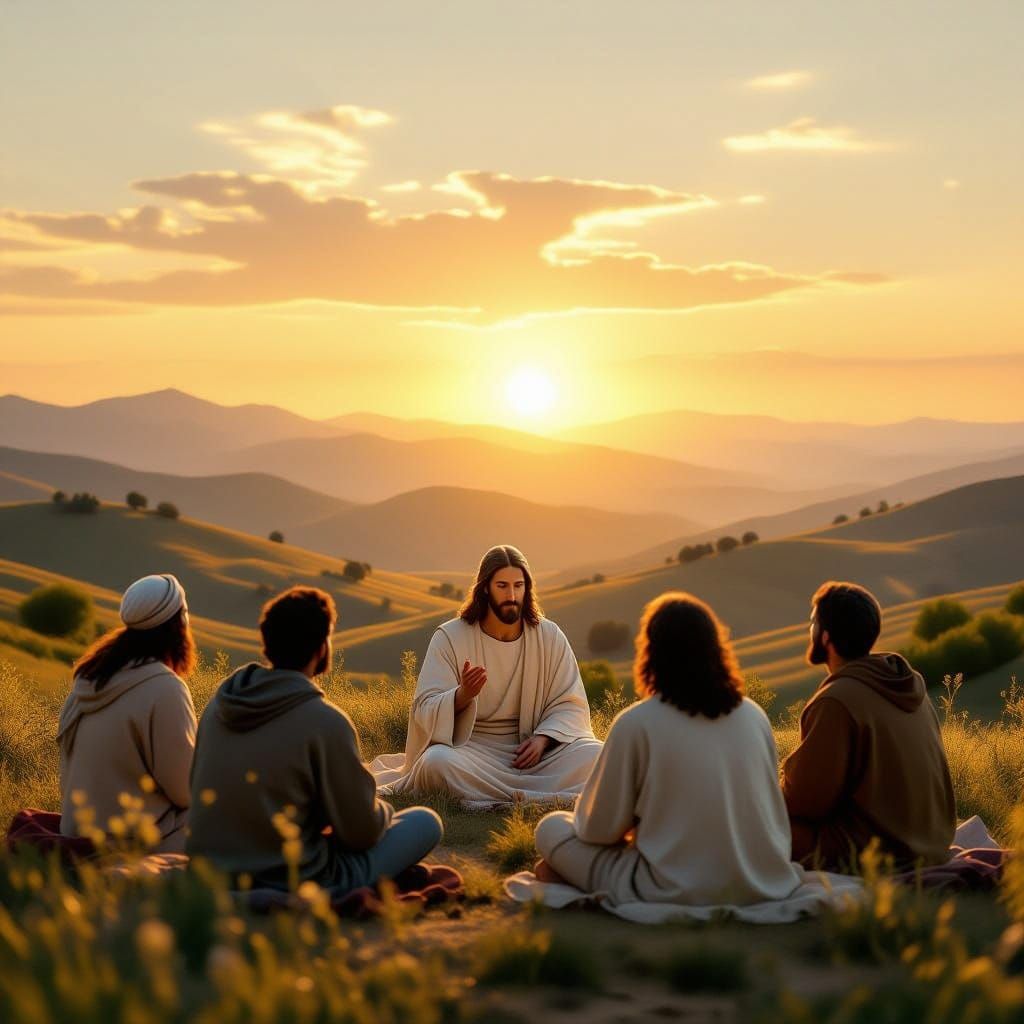 Jesus Teaches Lord's Prayer at Sunrise