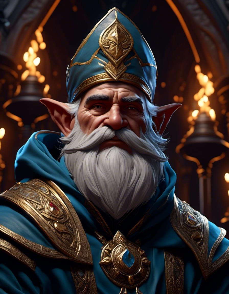 Insane Gnome Cleric Portrait in Dark Fantasy Style
