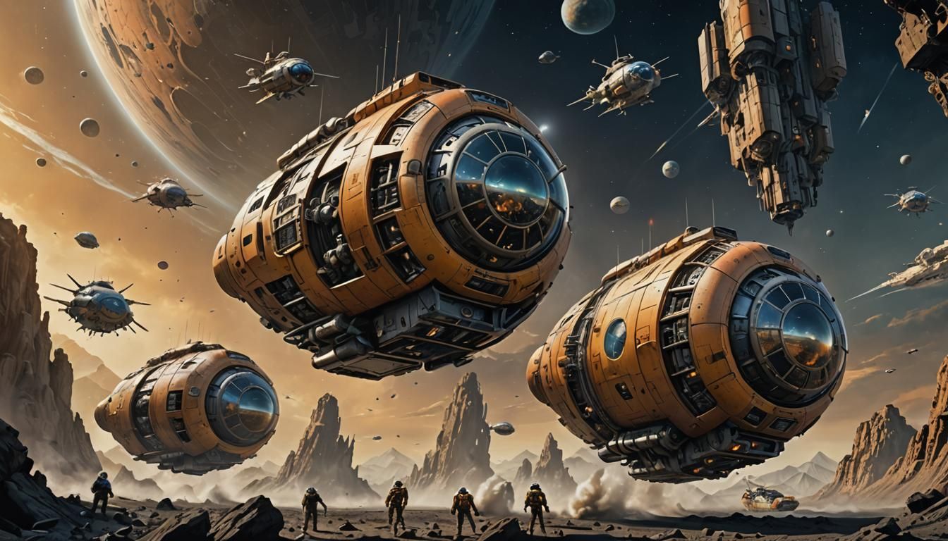 Dramatic Escape Pods in Flight: Hyperrealistic Scene