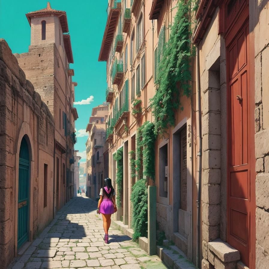 Latina Philosopher in Roman City: Surreal Manga Art