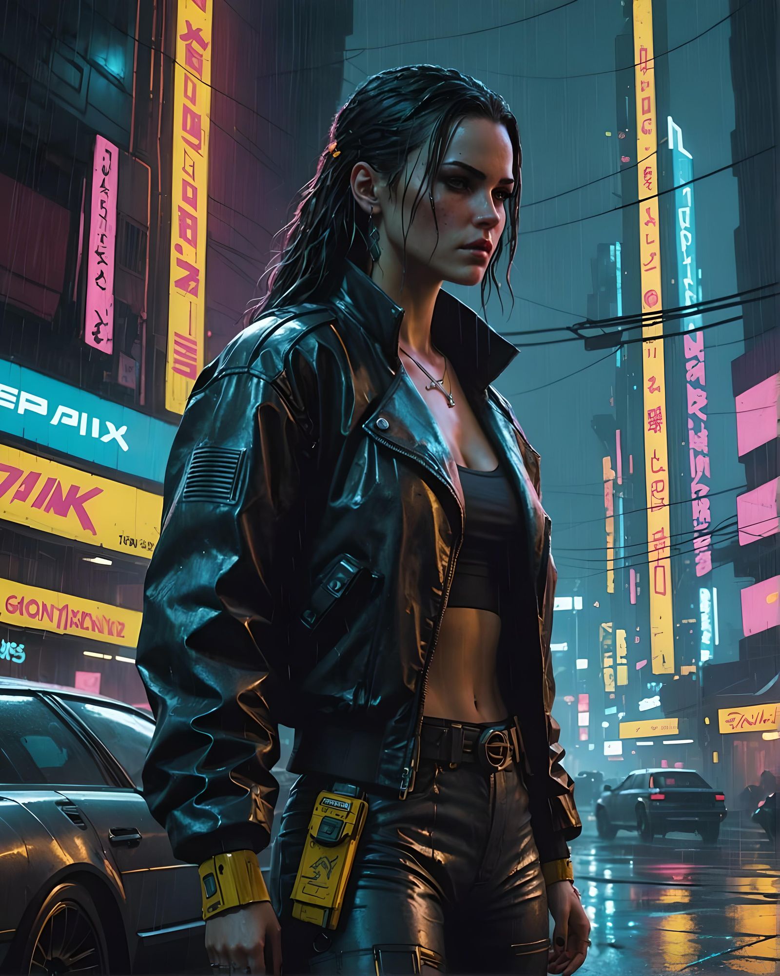 Night City V in Heavy Rain, Cyberpunk Style