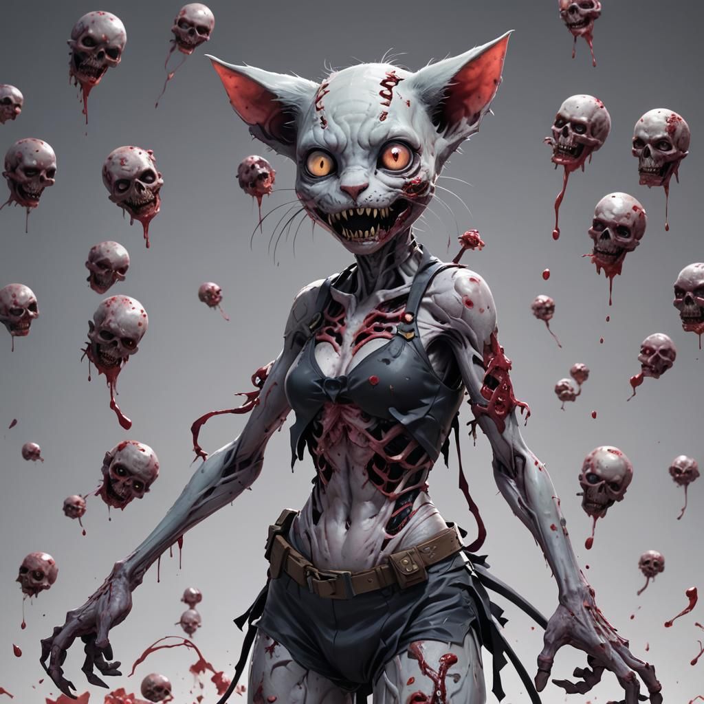 Zombie Cat-Girl in 3D Anime Art Style