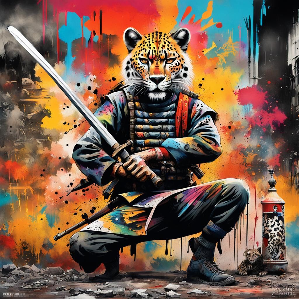 Samurai Warrior in Graffiti Art Style