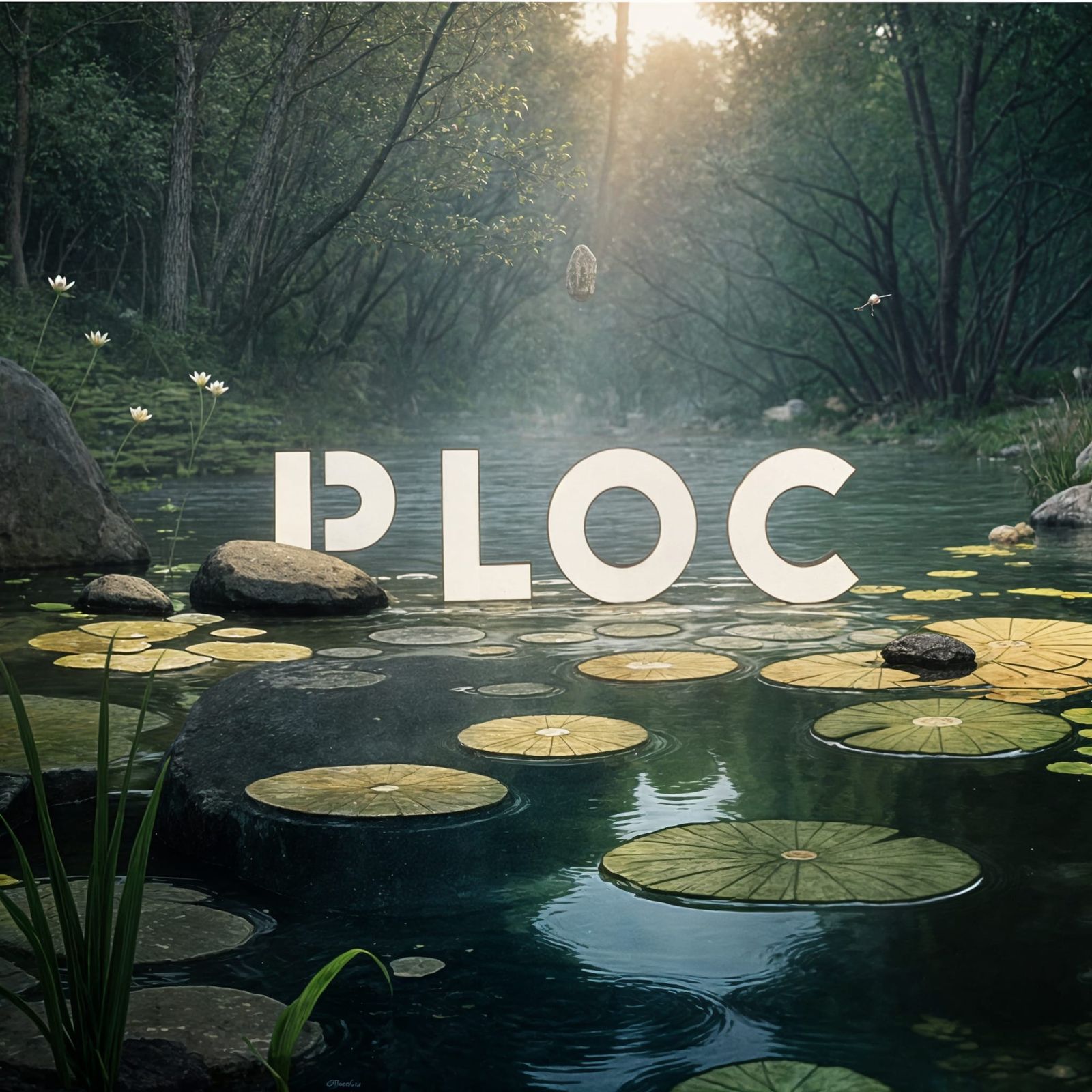 Word "PLOC" in Pond: Watercolor Comic Illustration