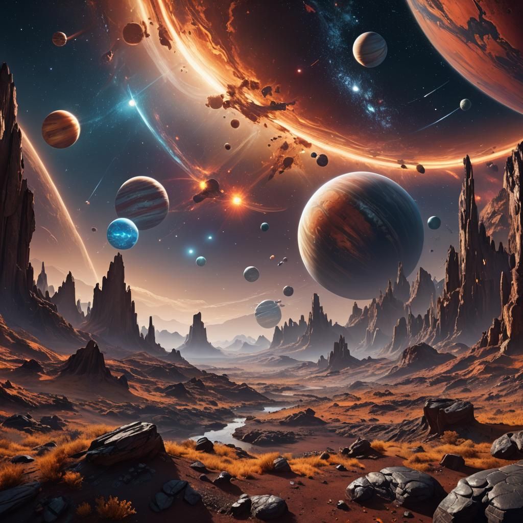Planets and Stars in Deep Color, Matte Painting