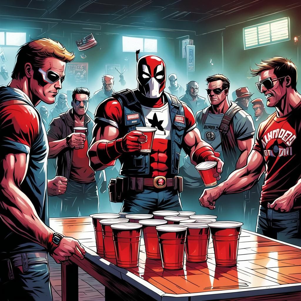 Deadpool Plays Beer Pong in Comic Book Art