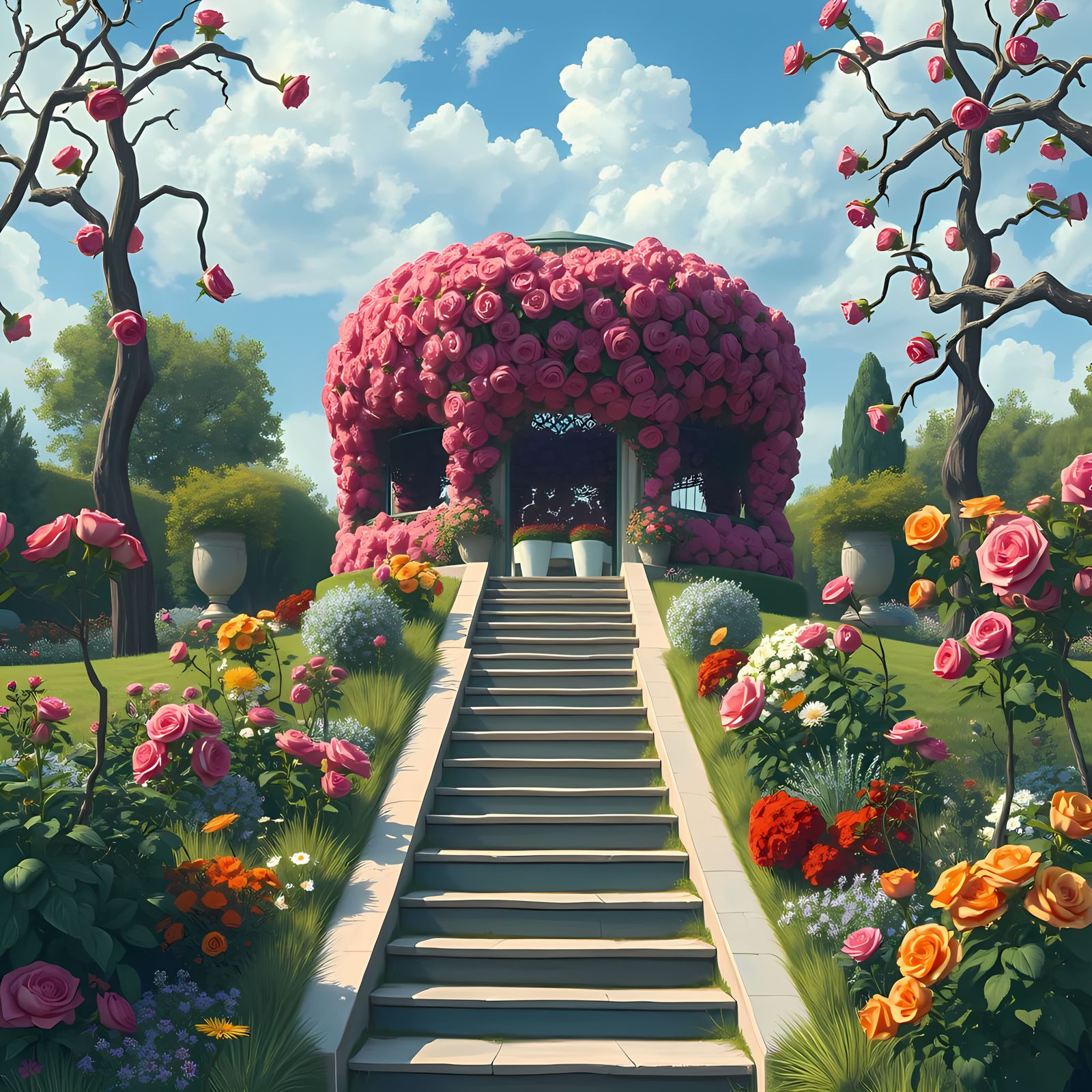 Colorful Garden Rotunda in Post-Impressionistic Style