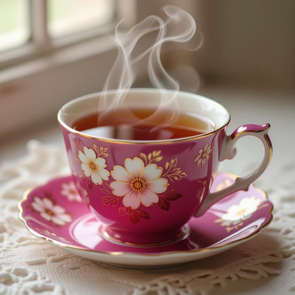 Dreamy Tea Cup Scene in Impressionist Style