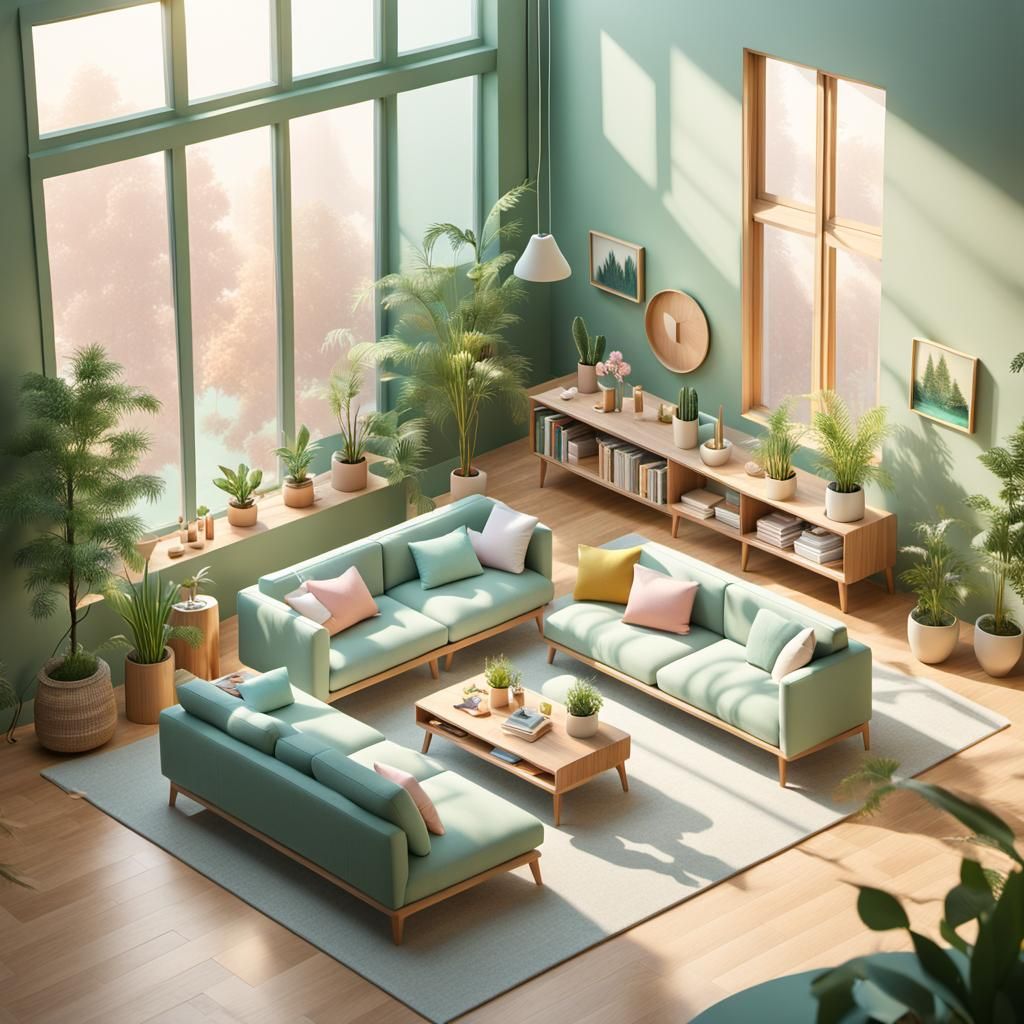 Modern Chic Living Room Diorama in Pastel Colors