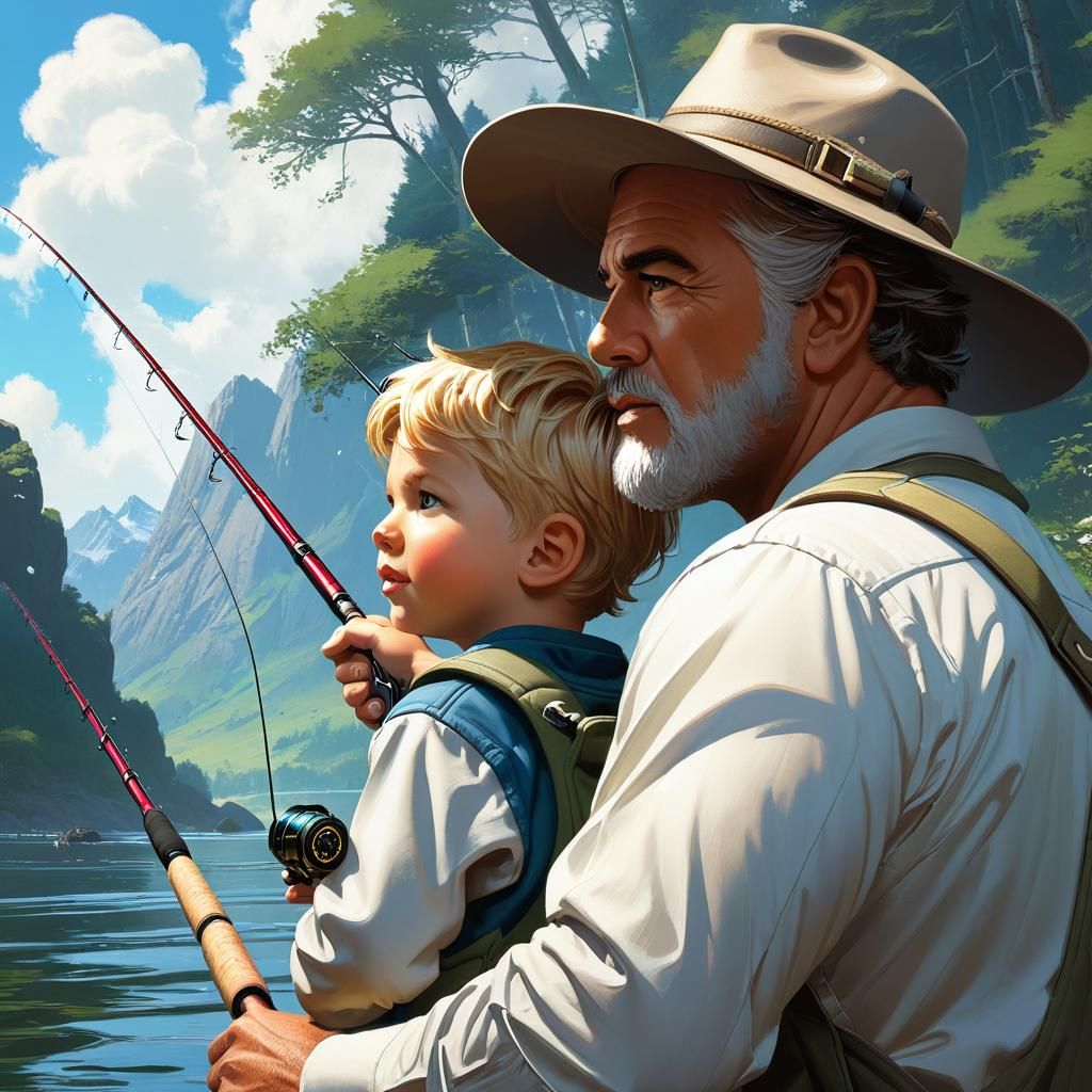 Father and Son Fishing: Splash Art by Rutkowski