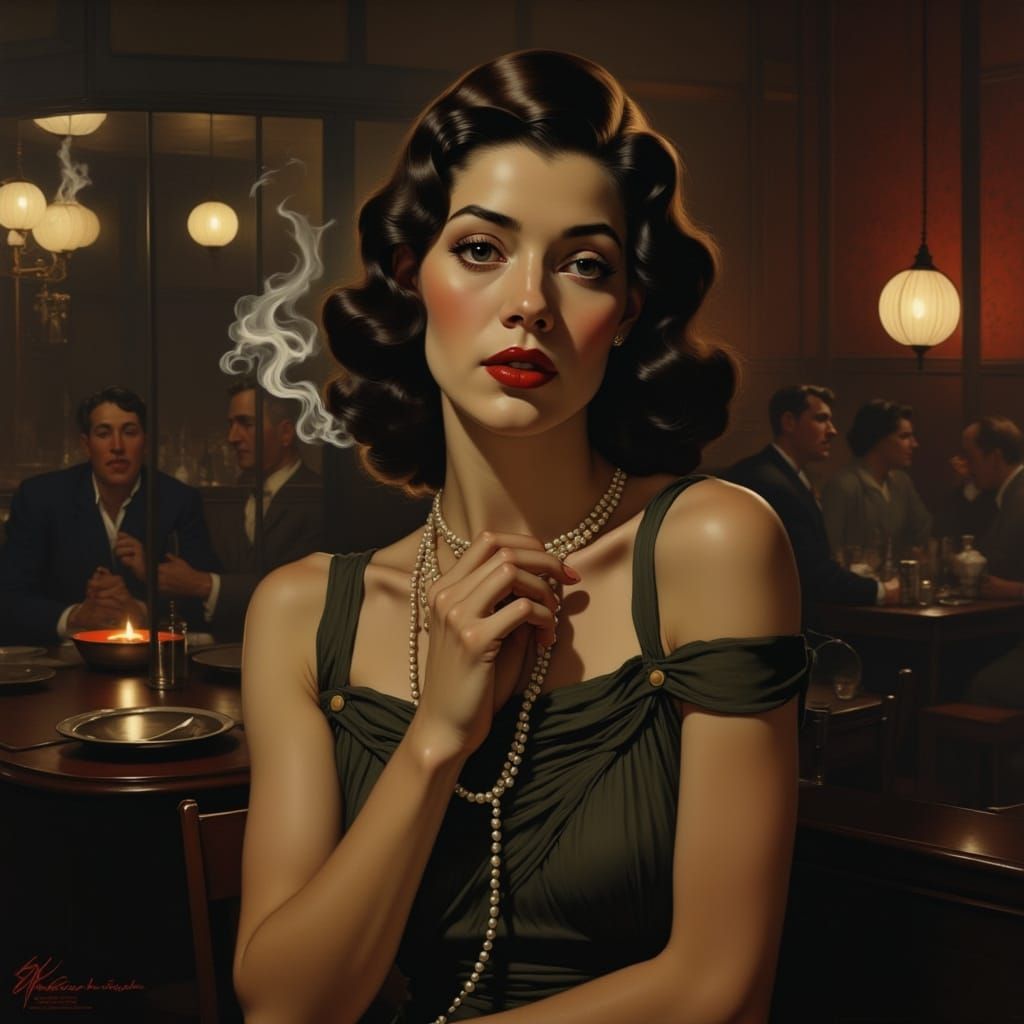 Woman Smoking in Smoky Jazz Club