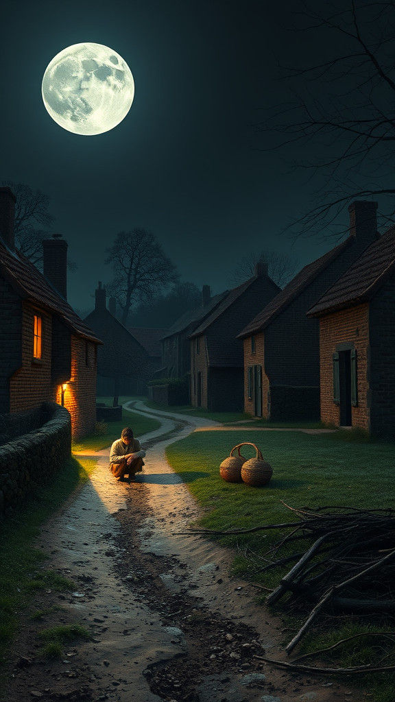 Moonlit Village Inspired by French Art