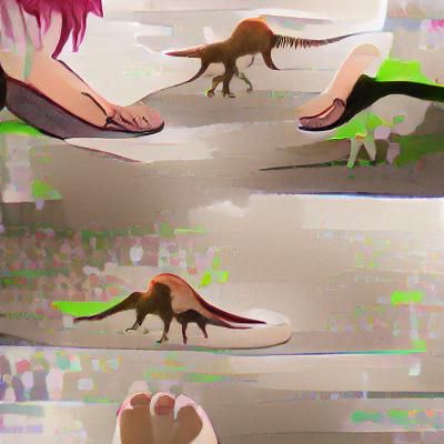 Anime Dinosaur with Human Feet Illustration