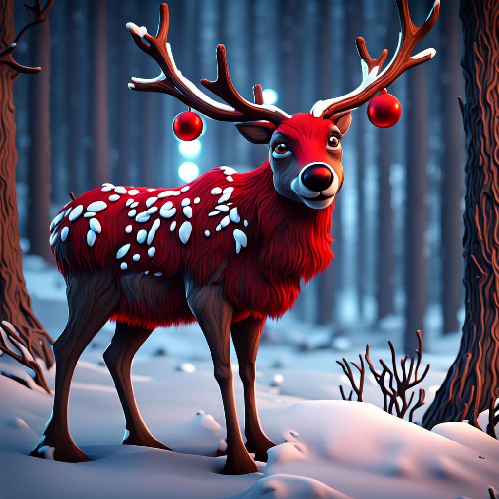 Sad Rudolph with Glowing Nose: Fantasy Concept Art