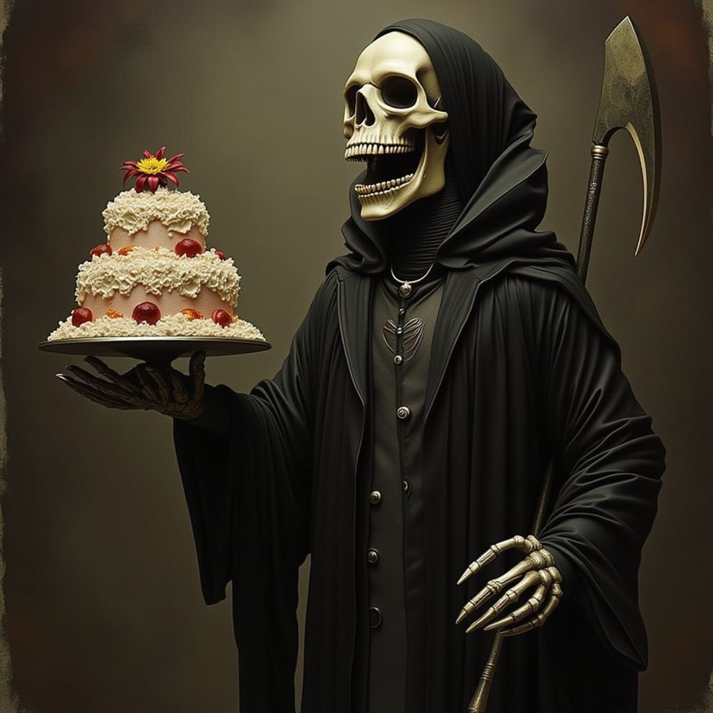 Grim Reaper Offers Choice Between Cake or Death