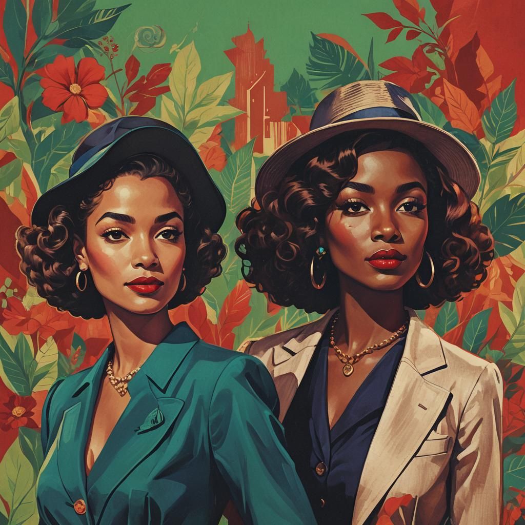 Retro Album Cover with Two Stylish Women
