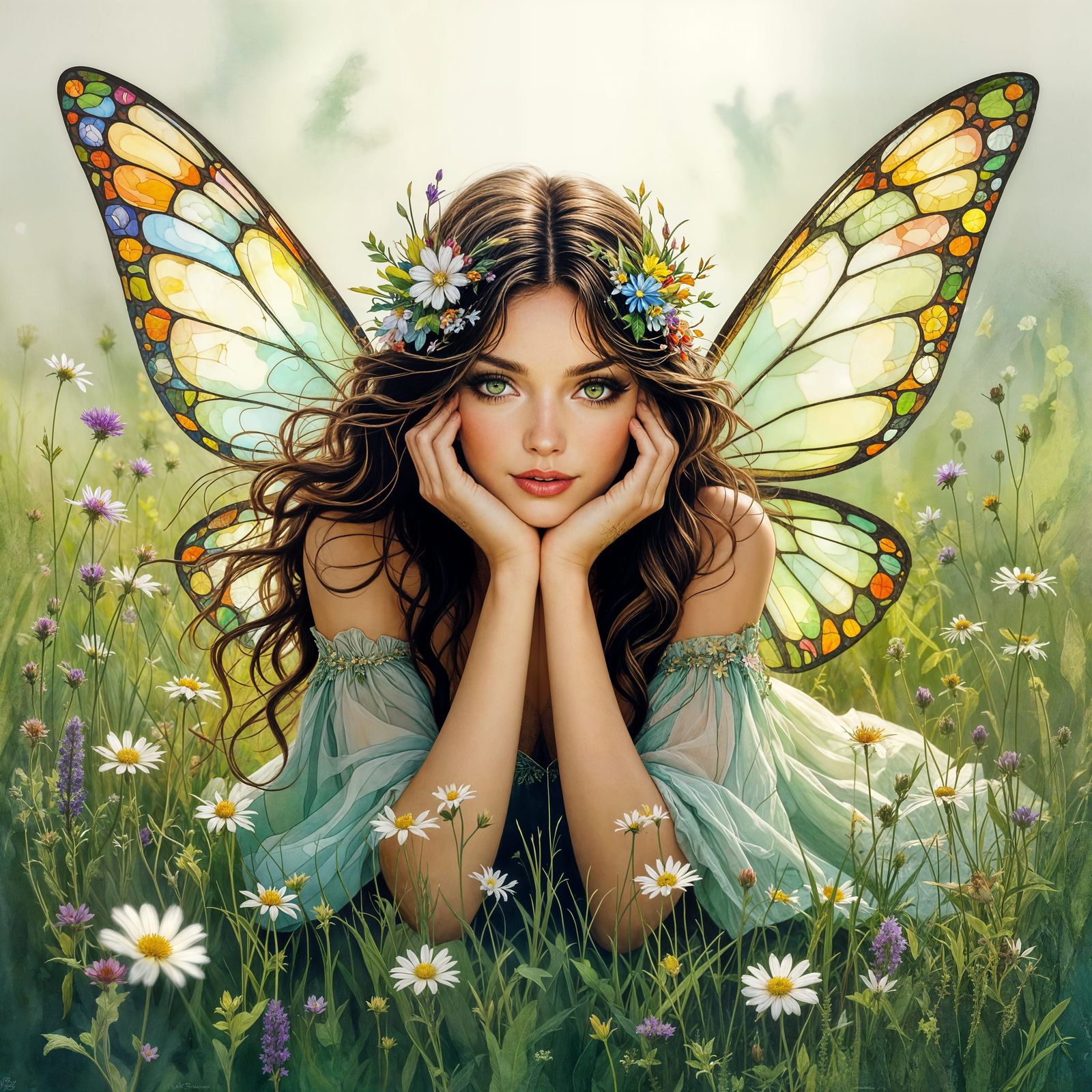 Regal Fairy in Misty Meadow: Alcohol Ink Painting