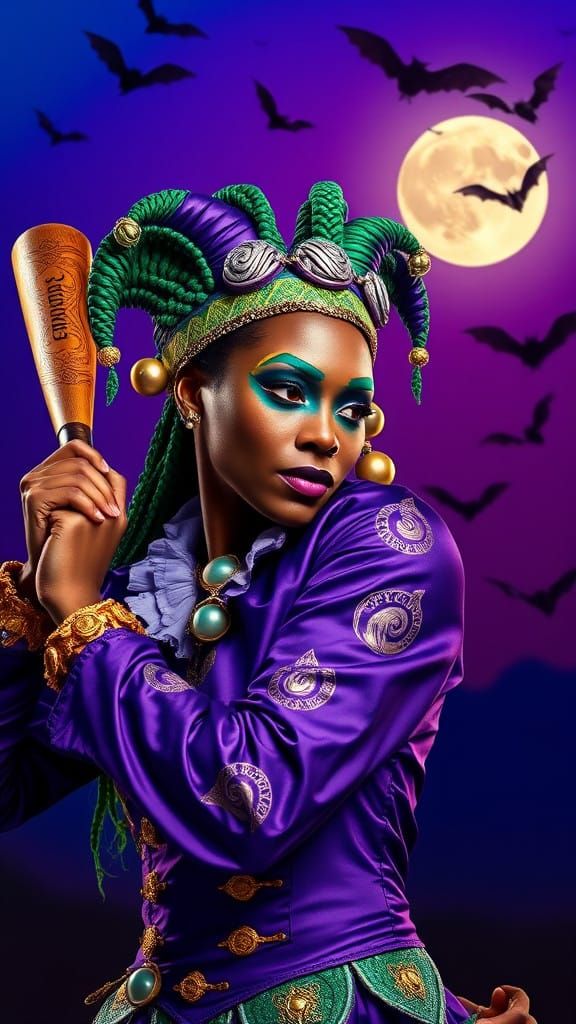 Hyper-Realistic African Queen Jester Swings Baseball Bat Und...