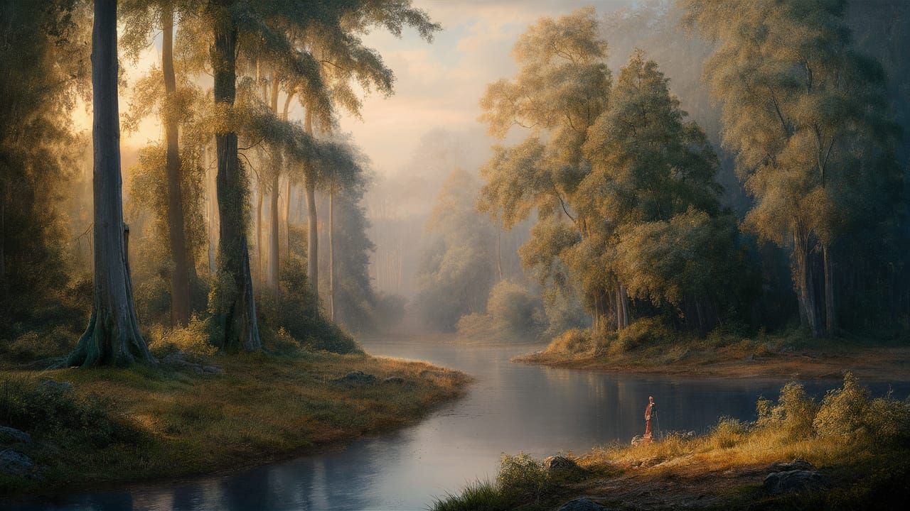 Ethereal Golden Hour Scene with Hyperdetailed Mist