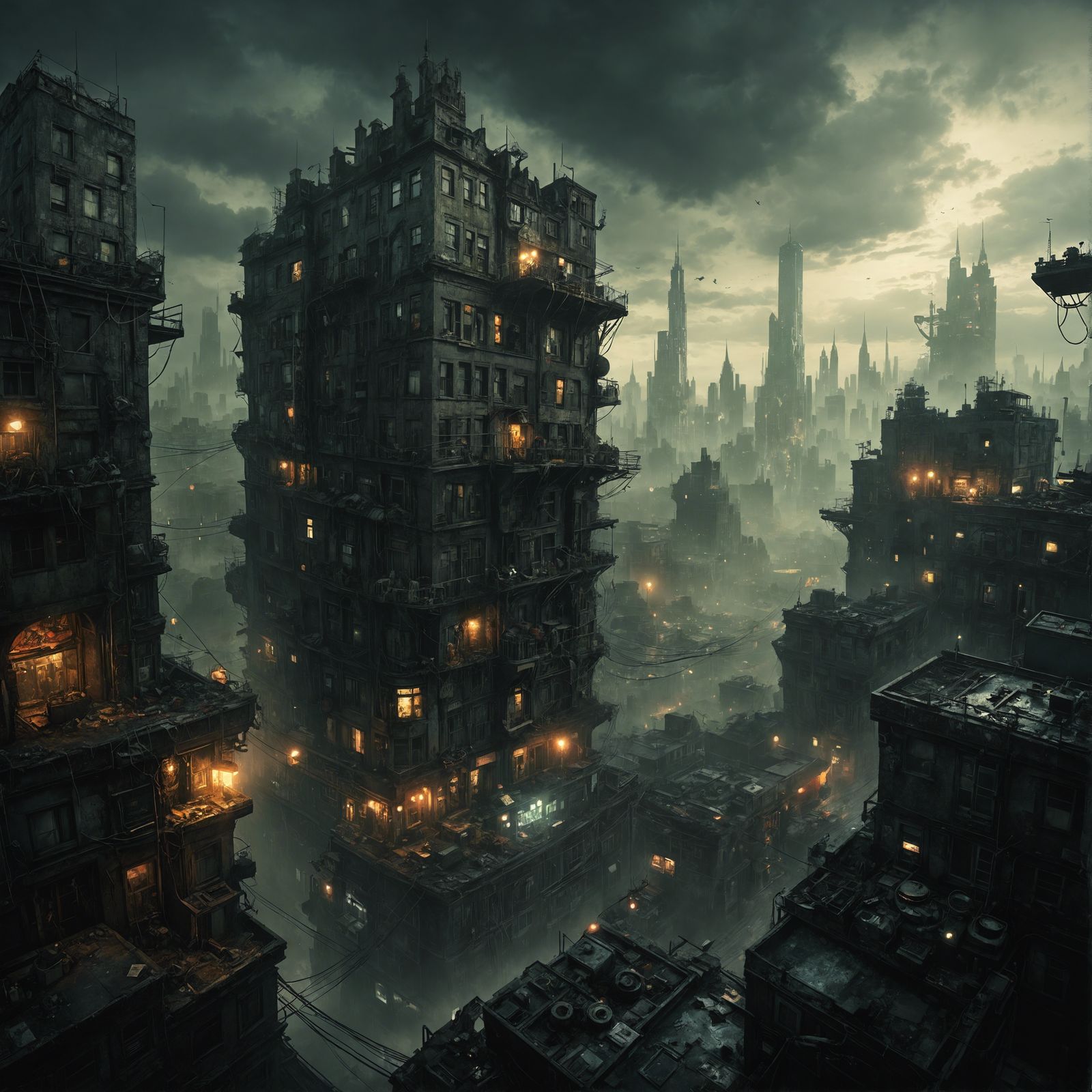 Surreal Horrorpunk Cityscape in Digital Art Style