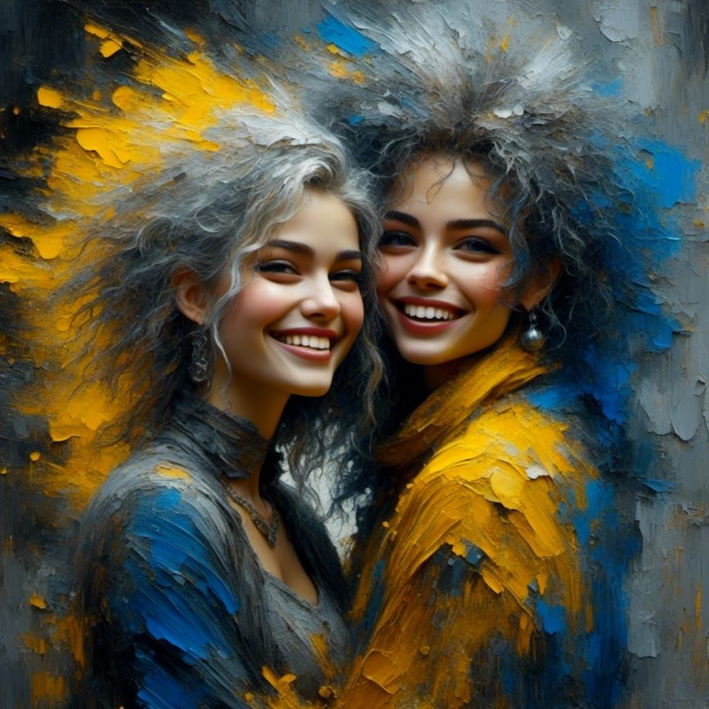 Punk Couple Portrait with Curly Hair in Detailed Digital Art