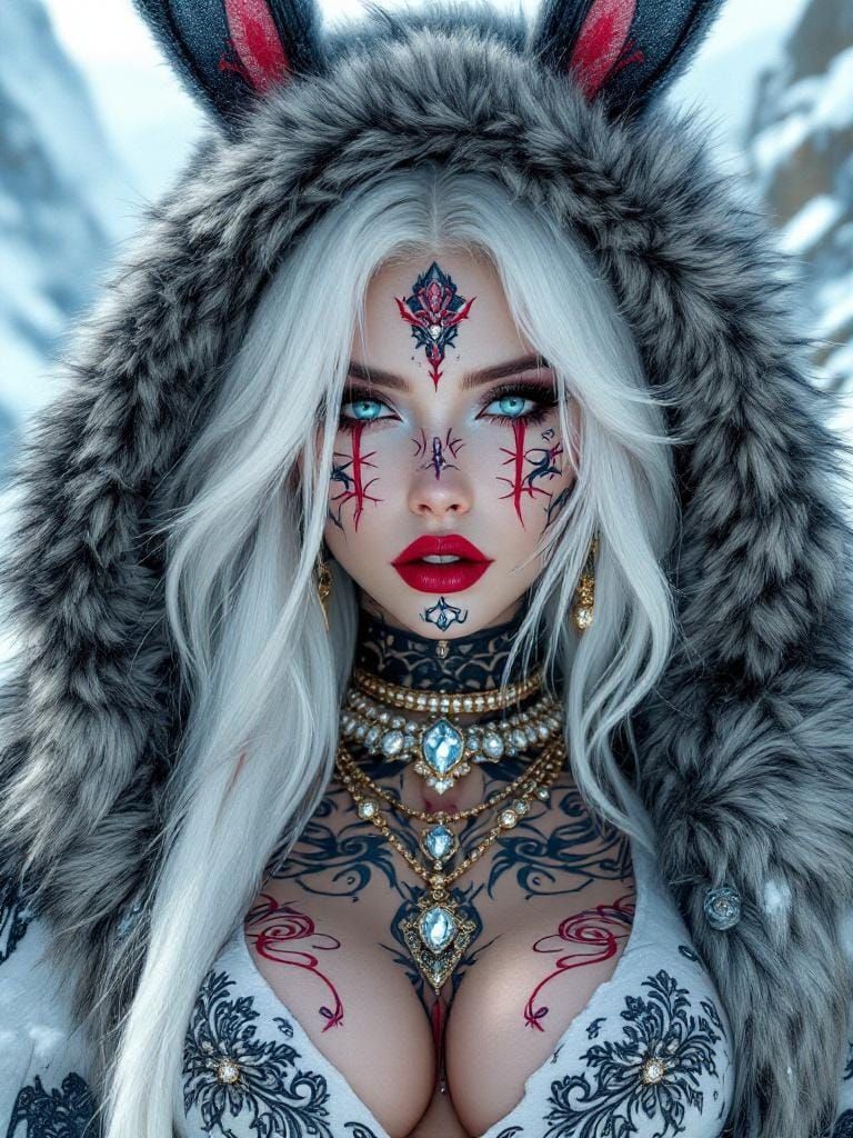 Enchantress in Arctic Attire: Vibrant Futurism Style