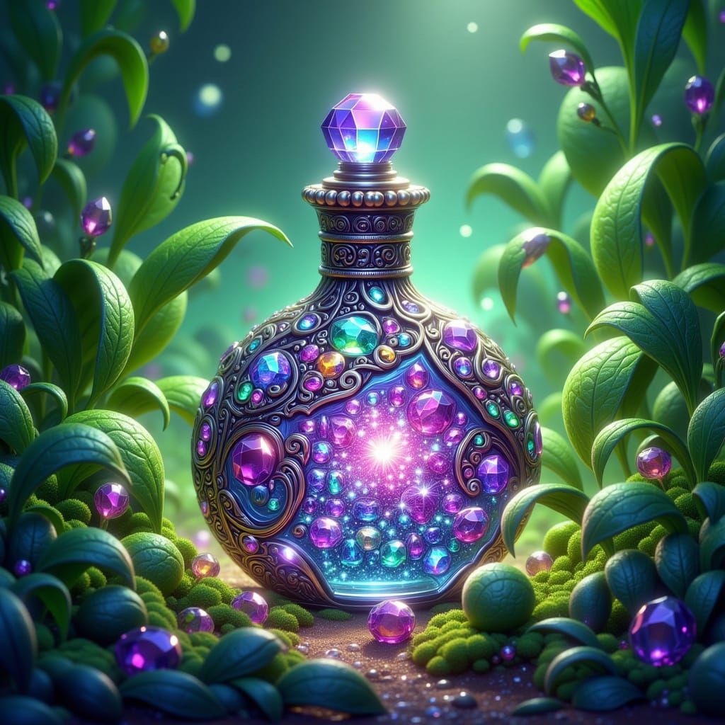 Magical Gemstone Potion for Plant Growth Fantasy Art